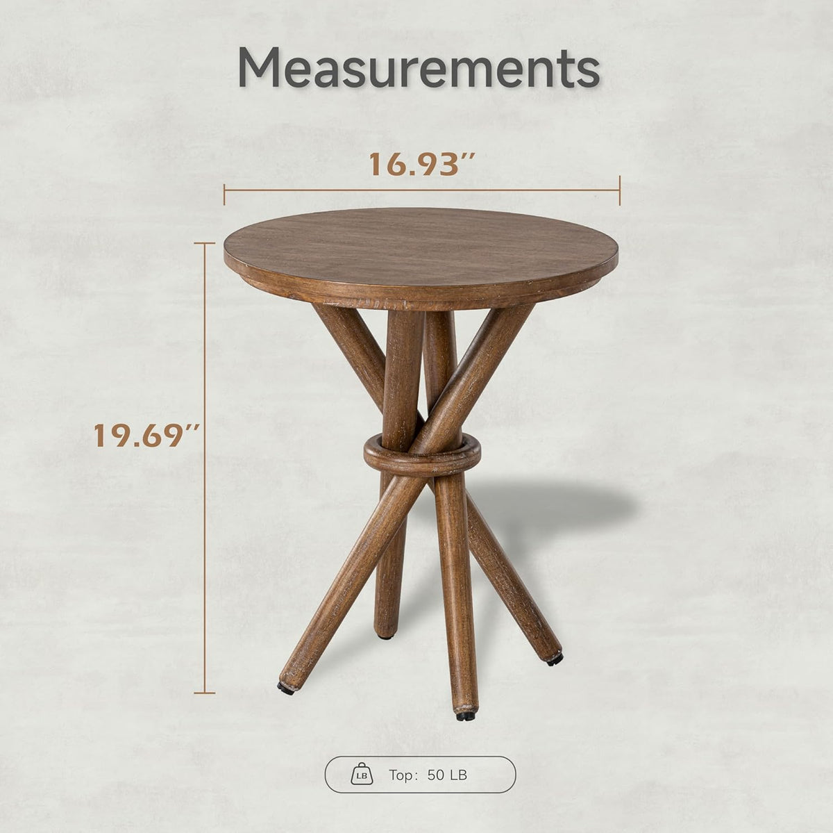 Round Wood End Table Farmhouse Wooden Side Table Rustic Plant Stand with Bundled Legs for Living