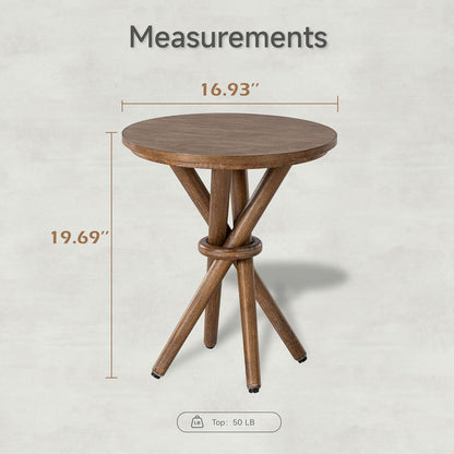 Round Wood End Table Farmhouse Wooden Side Table Rustic Plant Stand with Bundled Legs for Living