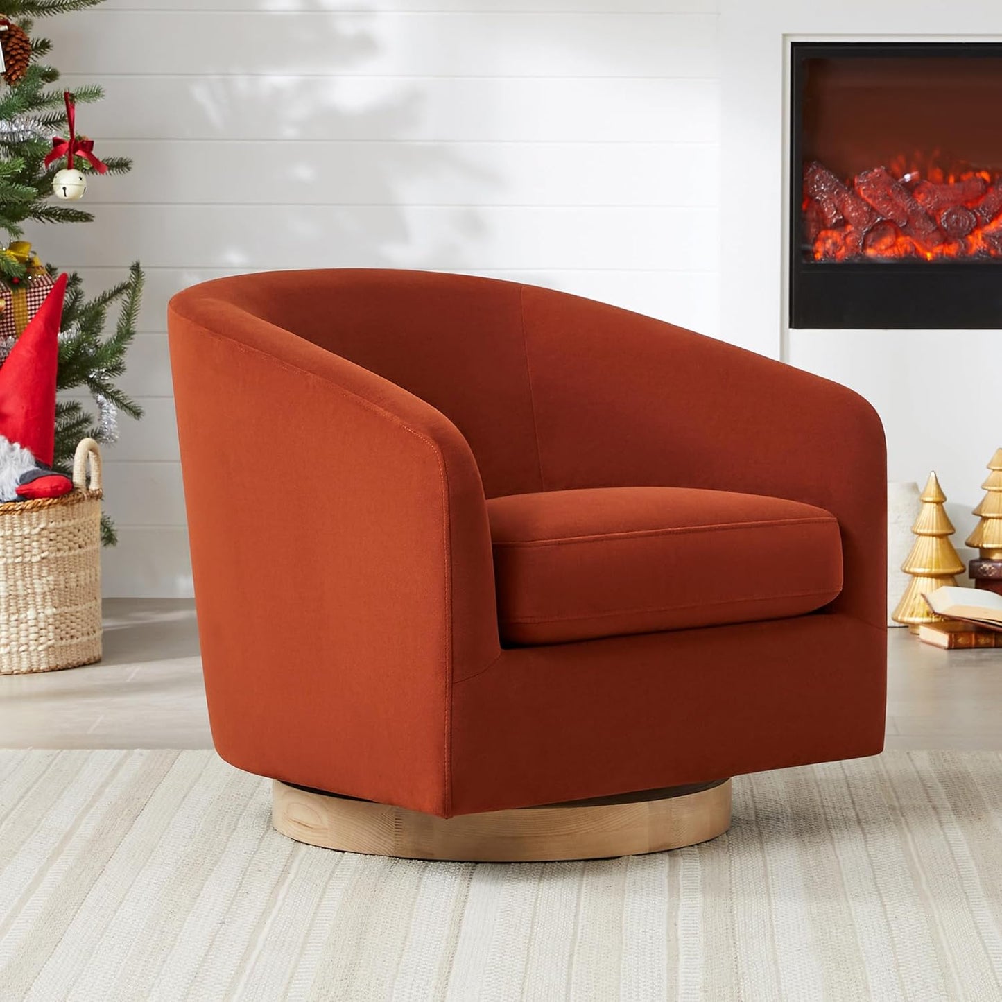 CHITA Swivel Accent Chair, FSC Certified Upholstered Velvet Barrel Chair for Living Room, Fully