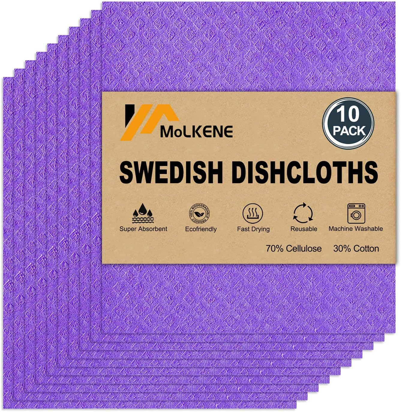 Swedish Dishcloths - 10 Pack Reusable Kitchen Dishcloths - Ultra Absorbent Dish Towels for Washing