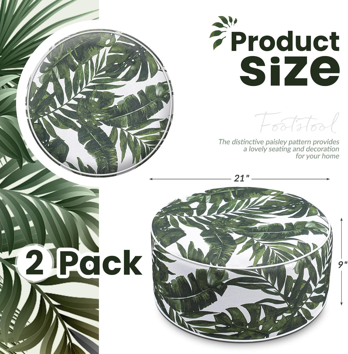 2 Pack Outdoor Inflatable Ottoman Waterproof Inflatable Pouf Foot Rest with Handle D21 x H9