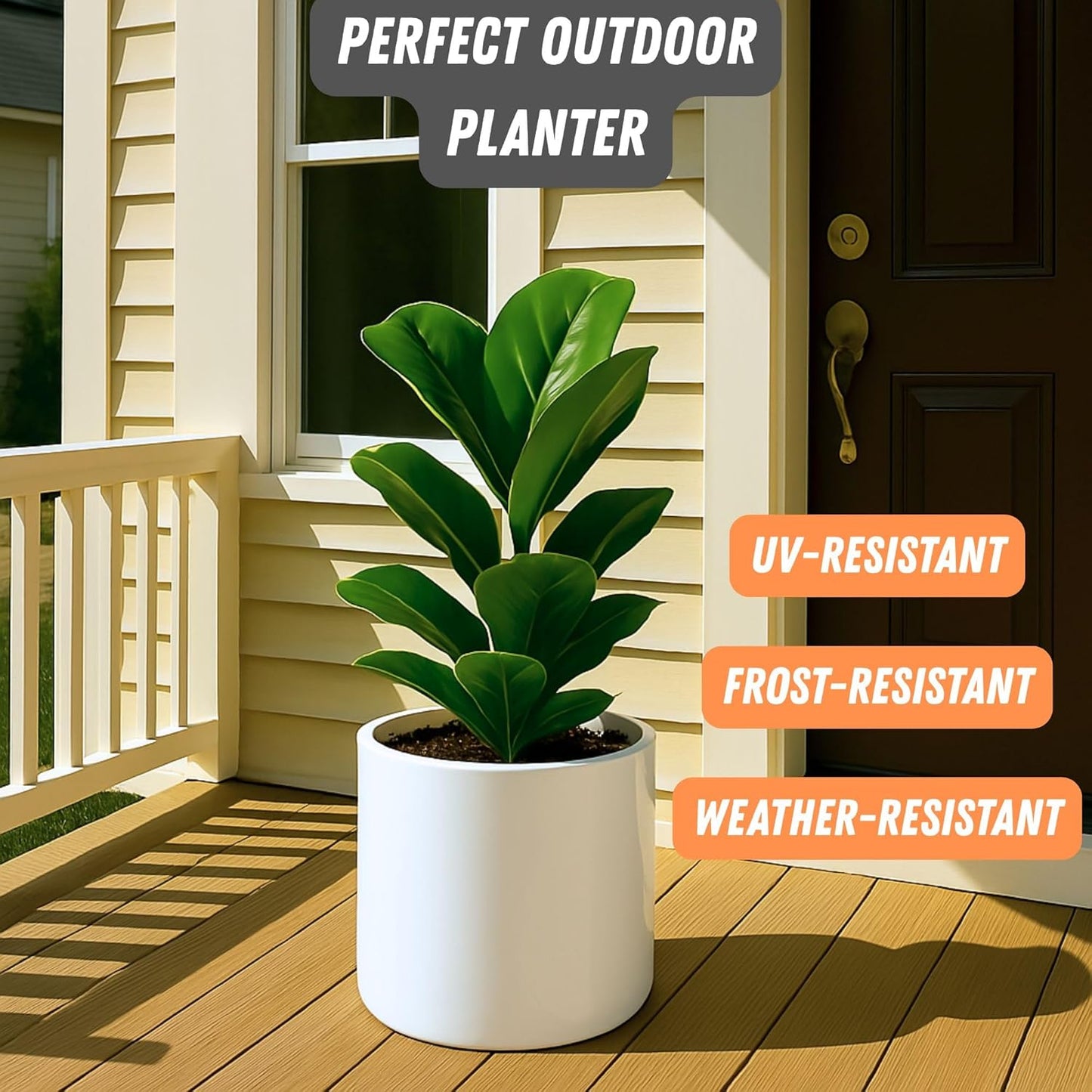 Fox & Fern 10 Inch Plant Pot with Drainage Plug — Premium Lightweight Fiberstone Glossy White