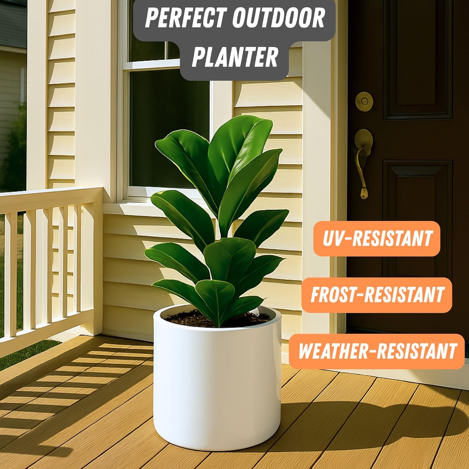 Fox & Fern 10 Inch Plant Pot with Drainage Plug — Premium Lightweight Fiberstone Glossy White
