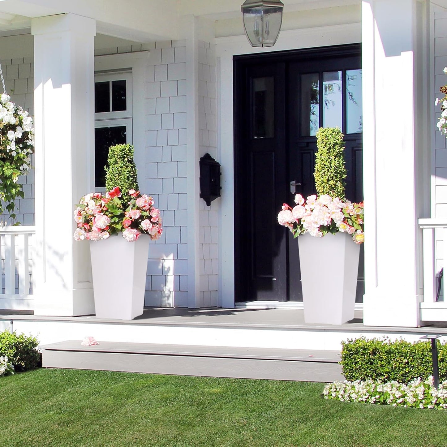 22.5" Tall Planters Set of 2, Outdoor＆Indoor Black Planter Pots, High Front Porch Planter Pots with