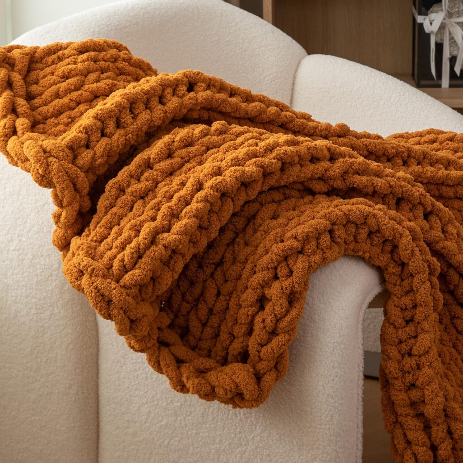 WESHIONGOO Chunky Knit Blanket Throw 40"×40" Knitted Throw Blankets for Couch Bed Fall Throw