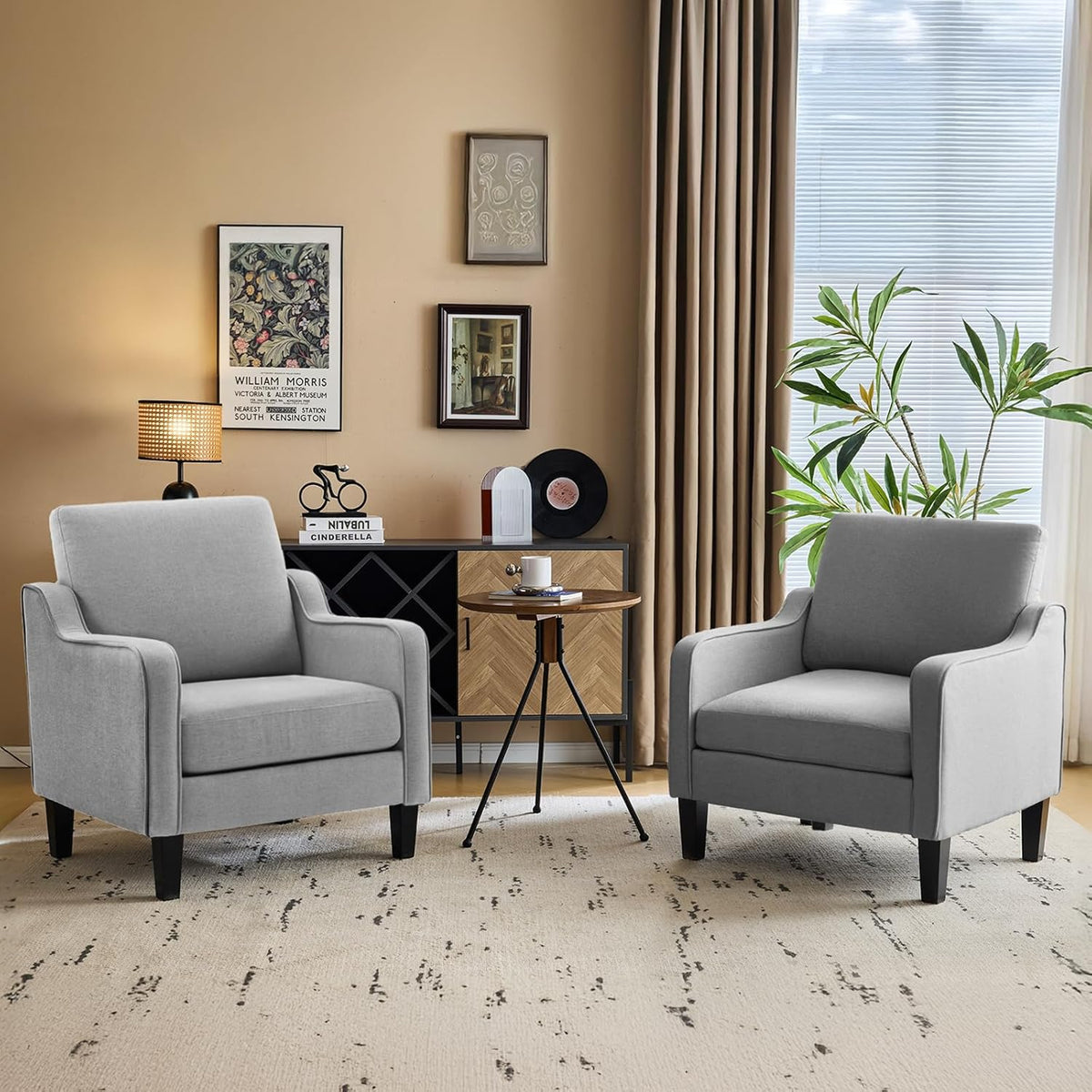 VINGLI Modern Accent Chairs Set of 2, Grey Living Room Chairs Comfy Armchair for Bedroom