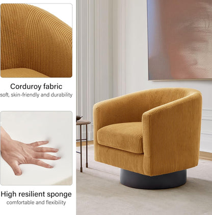 Swivel Barrel Accent Chair, Modern Round Corduroy Fabric Arm Chair for Living Room, Bedroom, Comfy