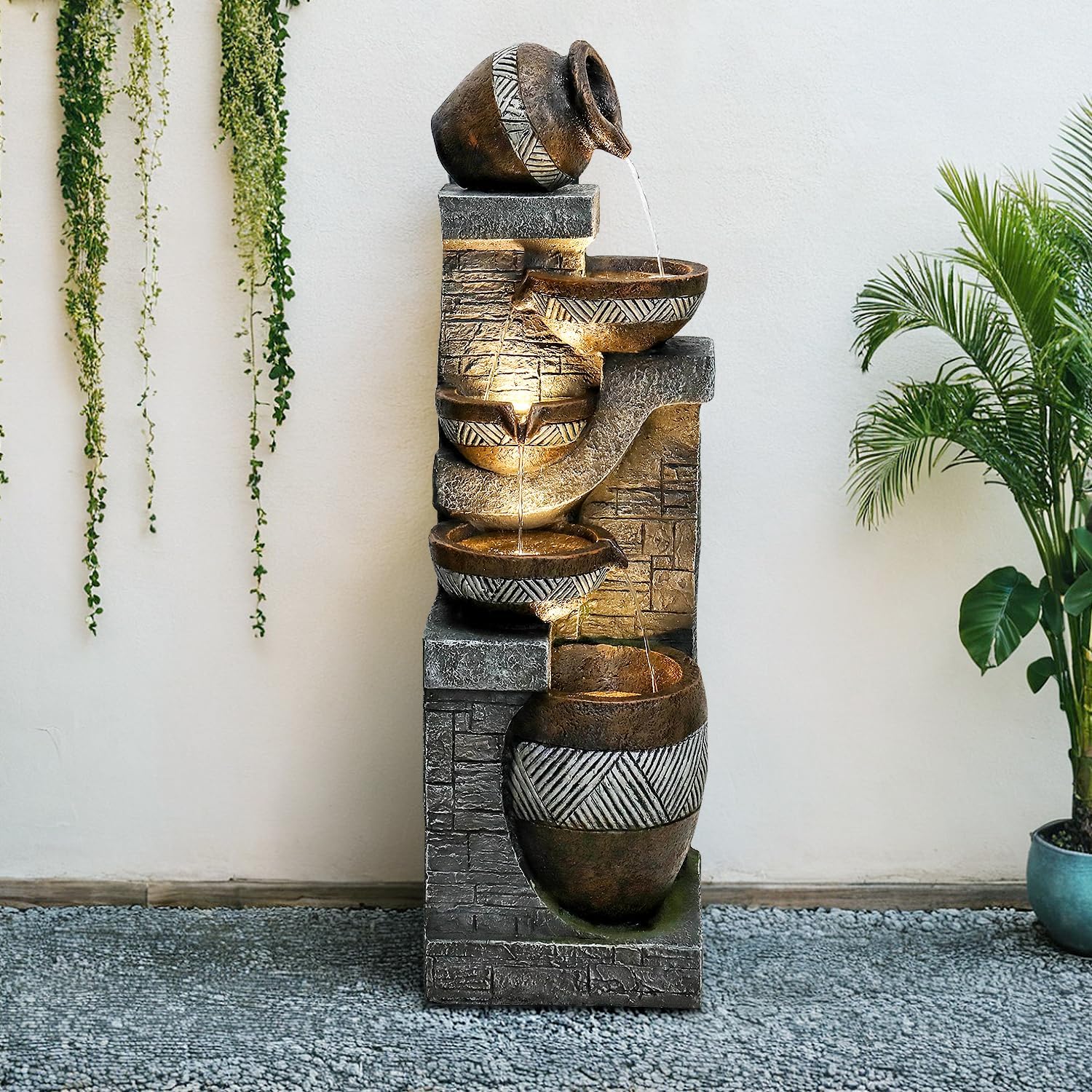 Naturefalls 42.5” H Modern Outdoor Fountain - 5 Bowls Outdoor Garden Fountains with Contemporary