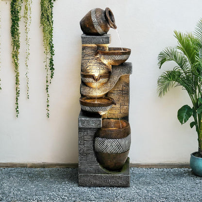 Naturefalls 42.5” H Modern Outdoor Fountain - 5 Bowls Outdoor Garden Fountains with Contemporary
