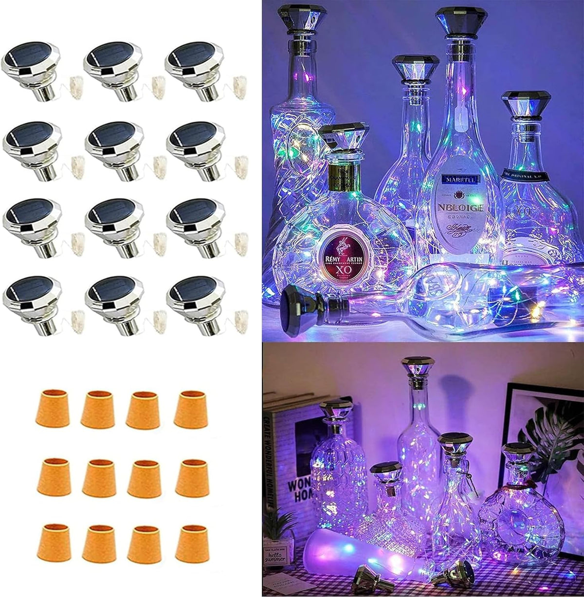 Upgraded 12 Pack Diamond Solar Wine Bottle Lights, 20 LEDs Waterproof Copper Light, Bottle Light