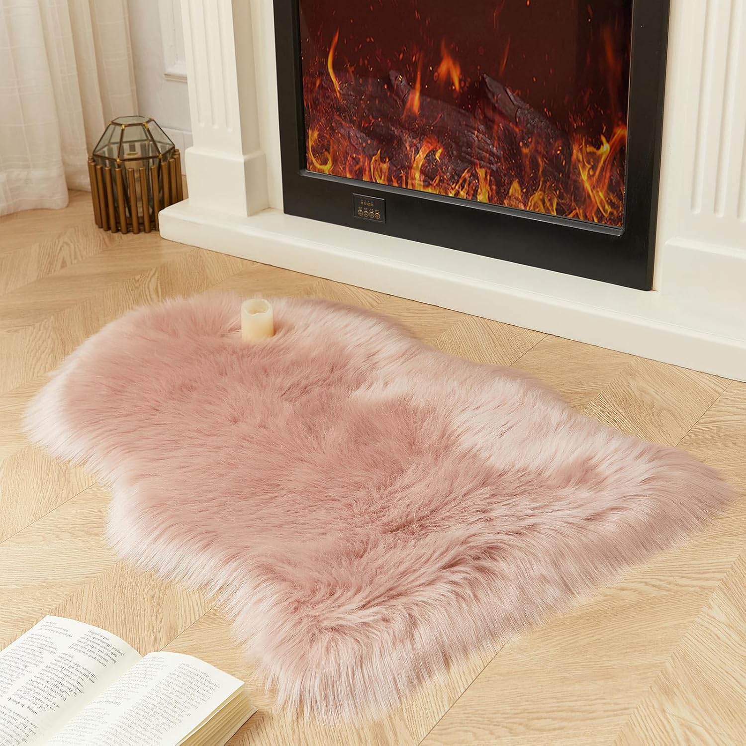 AMTOVO Faux Fur Rug, Pink Small Area Rug, Fluffy Sheepskin Rug, Fuzzy Ultra Soft 2 x 3 ft Shag Rugs