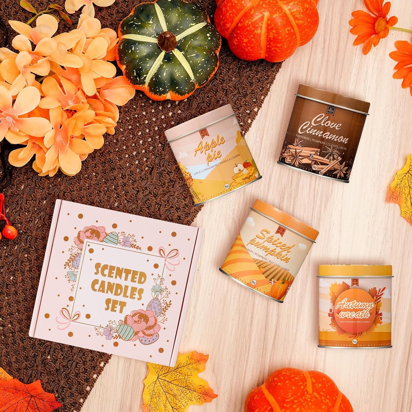 4 Pack Scented Fall Candles Set, 36oz Aromatherapy Soy Wax Candles for Home Scented, Halloween
