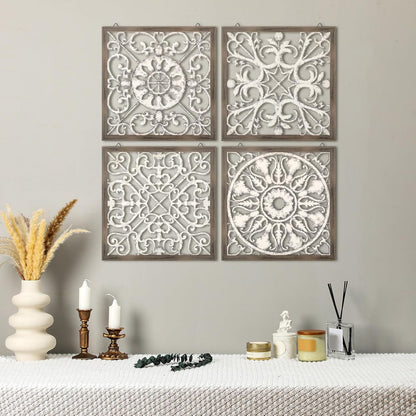 Tatuo 4 Pcs Wood Art Wall Decor Farmhouse Decorative Wood Panels Modern Wall Decor for Living Room