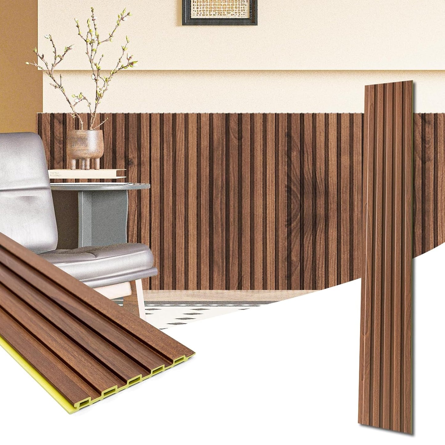 Art3d WPC Wainscoting Panels, 16-Pack 48 x 6 Inch 3D Wall Accents for Interior Wall Decor, Living