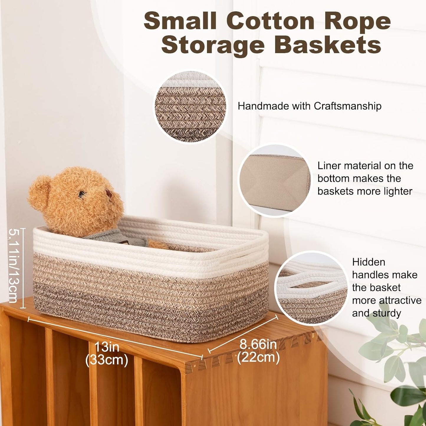 3 Pack Small Storage Baskets for Organizing, Cute Woven Decorative Gift Baskets for Shelves, Mini