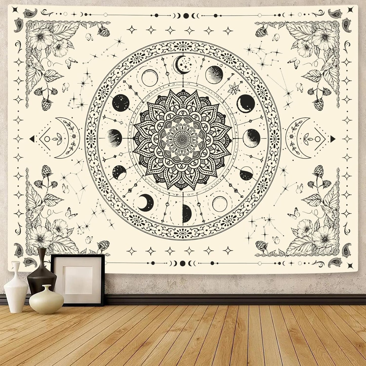 Lunerfex Mandala Moon Tapestry Boho Tapestry for Bedroom Black and White Tapestries Wall Hanging