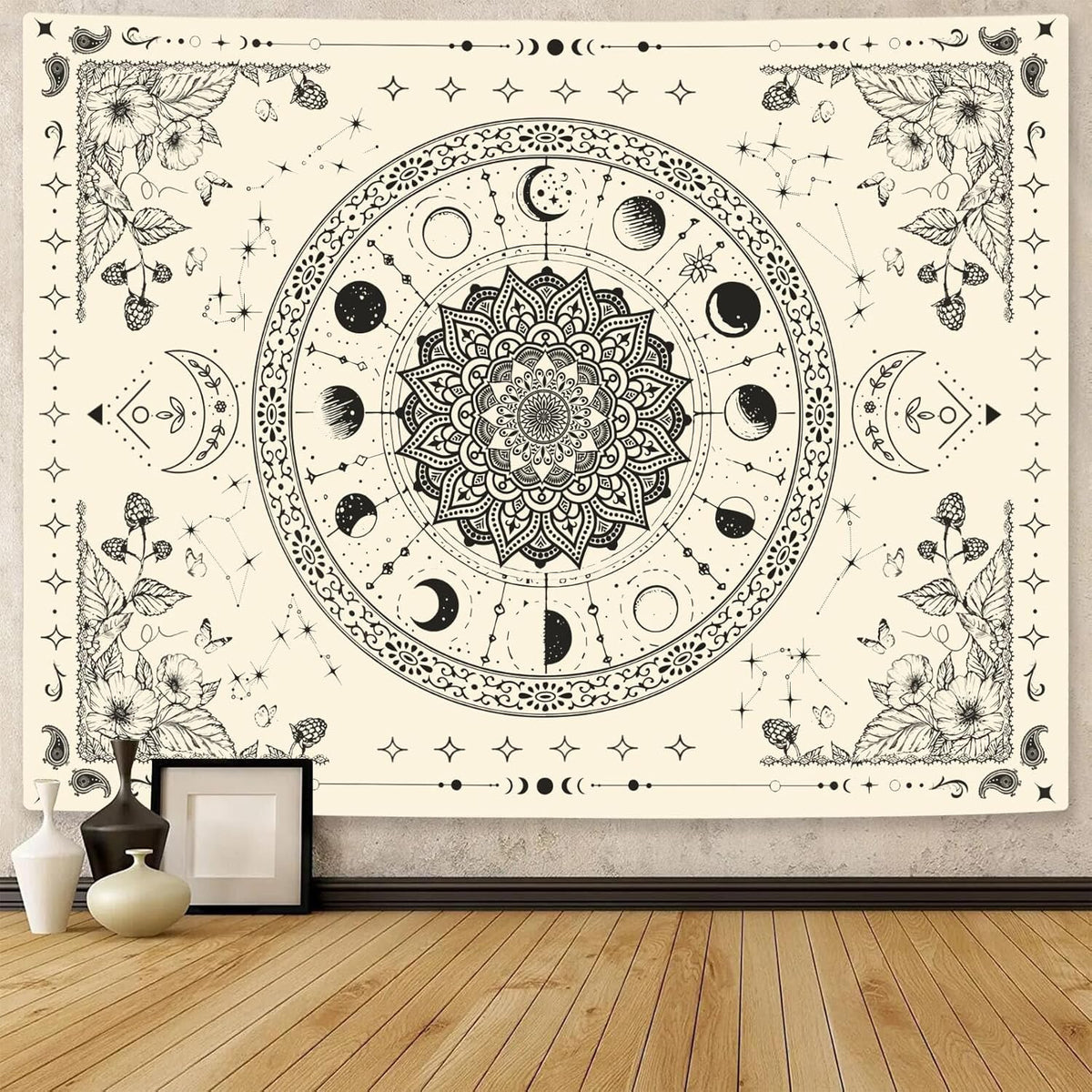 Lunerfex Mandala Moon Tapestry Boho Tapestry for Bedroom Black and White Tapestries Wall Hanging