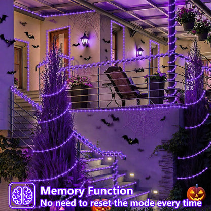 YEGUO 2 Packs Each 33ft 100 LED Solar Rope Lights Outdoor Waterproof, Purple String Lights for