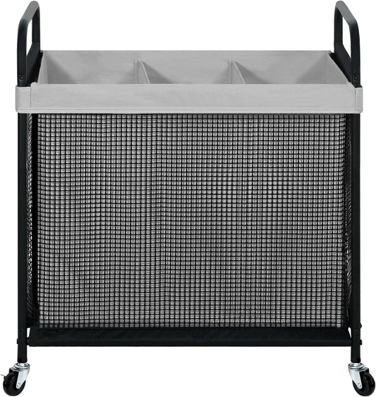 STO STO Laundry Hamper 3 Section, 120L Rolling Laundry Sorter Cart with Removable and Washable