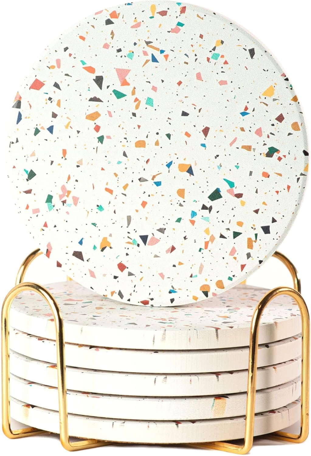 Terrazzo Drink Absorbent Coasters with Holder Set of 6, Ceramic Coaster for Drinks, Coffee Table