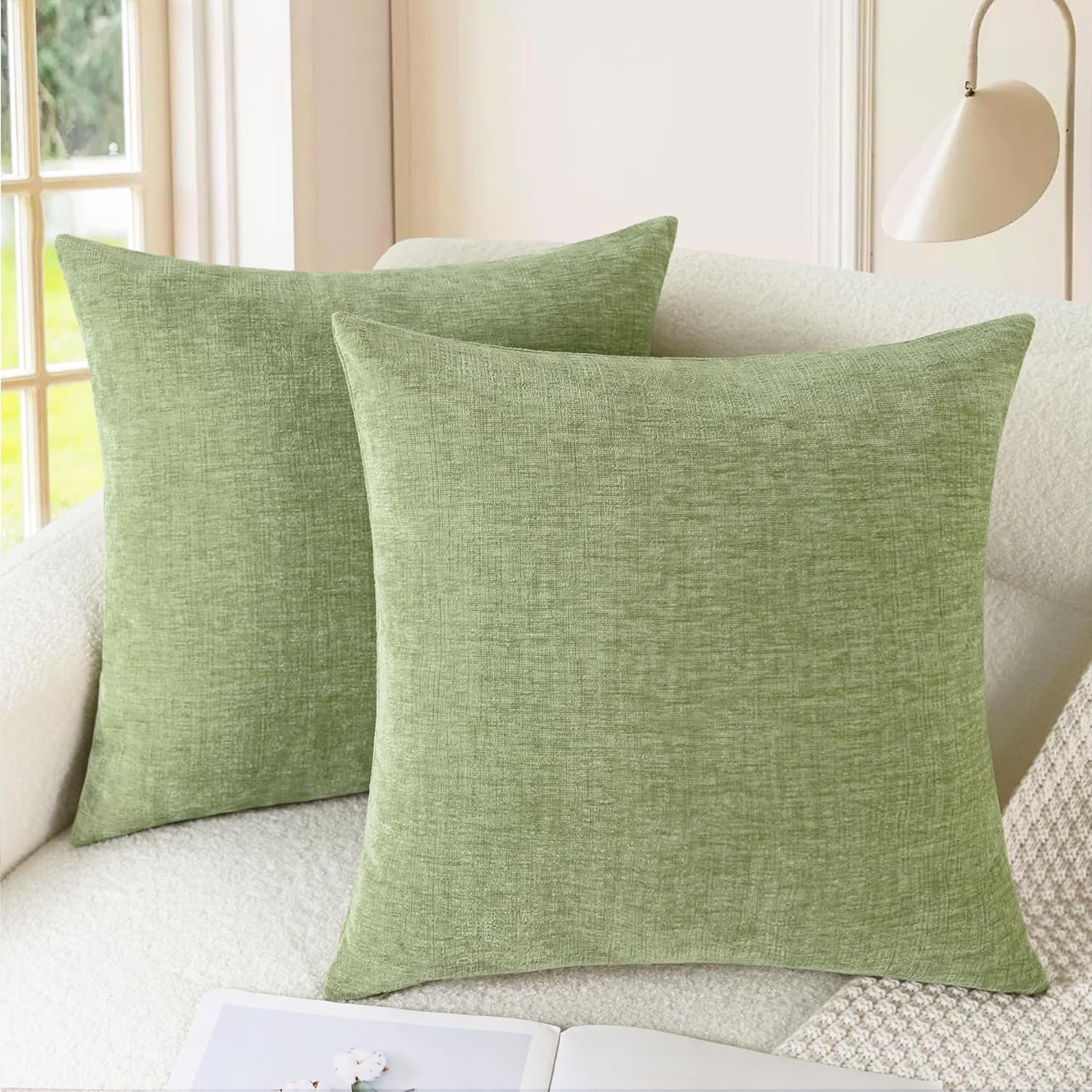 CaliTime Throw Pillow Covers Decorative 22 X 22 Inches Pack of 2 Cozy Chenille Cushion Cases for