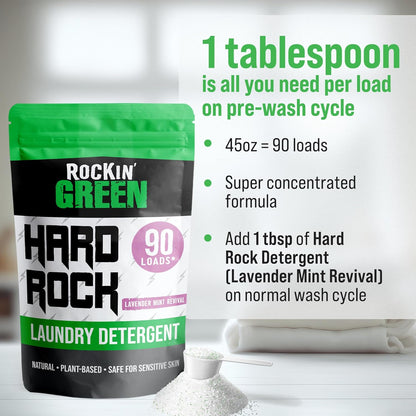 Rockin' Green Hard Rock Laundry Detergent for Hard Water (90 Loads), Plant based, Natural Laundry