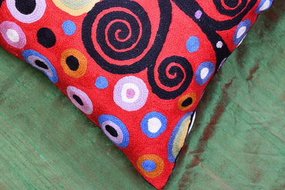 Klimt Tree of Life Pillow Cover | Red Floral Pillowcase | Flower Accent Pillows |Suzani Cushions |