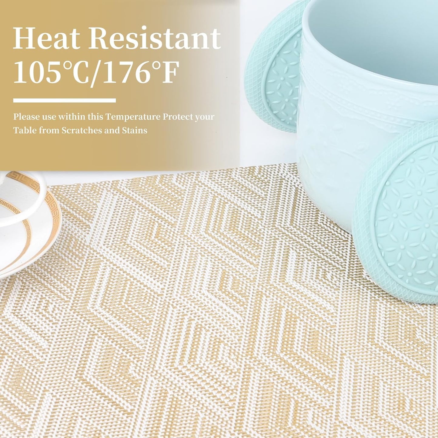 Vinyl Plastic Placemats Set of 6 Washable Heat Resistant Non-Slip Elegant Indoor Outdoor Kitchen