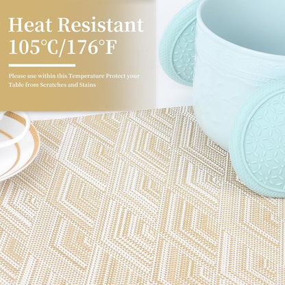 Vinyl Plastic Placemats Set of 6 Washable Heat Resistant Non-Slip Elegant Indoor Outdoor Kitchen