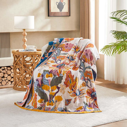Boho Throw Blanket, 100% Cotton Ultra Soft Luxury Throw Rustic Quilt, 50"x60" Floral Bird Butterfly