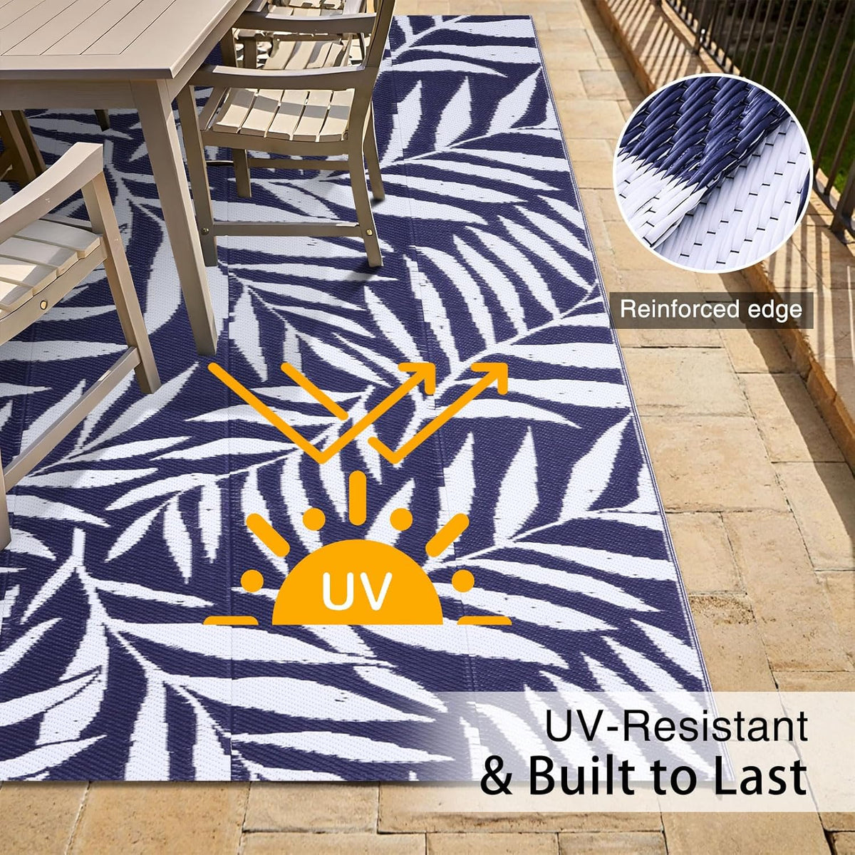 OLANLY Waterproof Outdoor Rug 5x8 ft, Reversible Outdoor Plastic Straw Rug with Leaf Pattern, RV