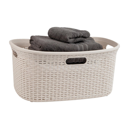 Mind Reader 40L Laundry Basket, Clothes Hamper, Premium Wicker Design, Plastic, Ivory