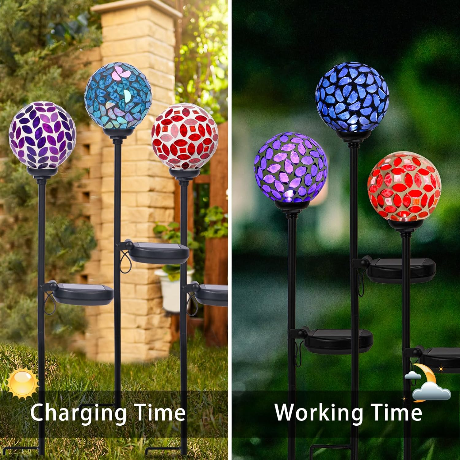 VCUTEKA Solar Garden Decorative Lights Outdoor, Mosaic Solar Light Waterproof LED Pathway Stake