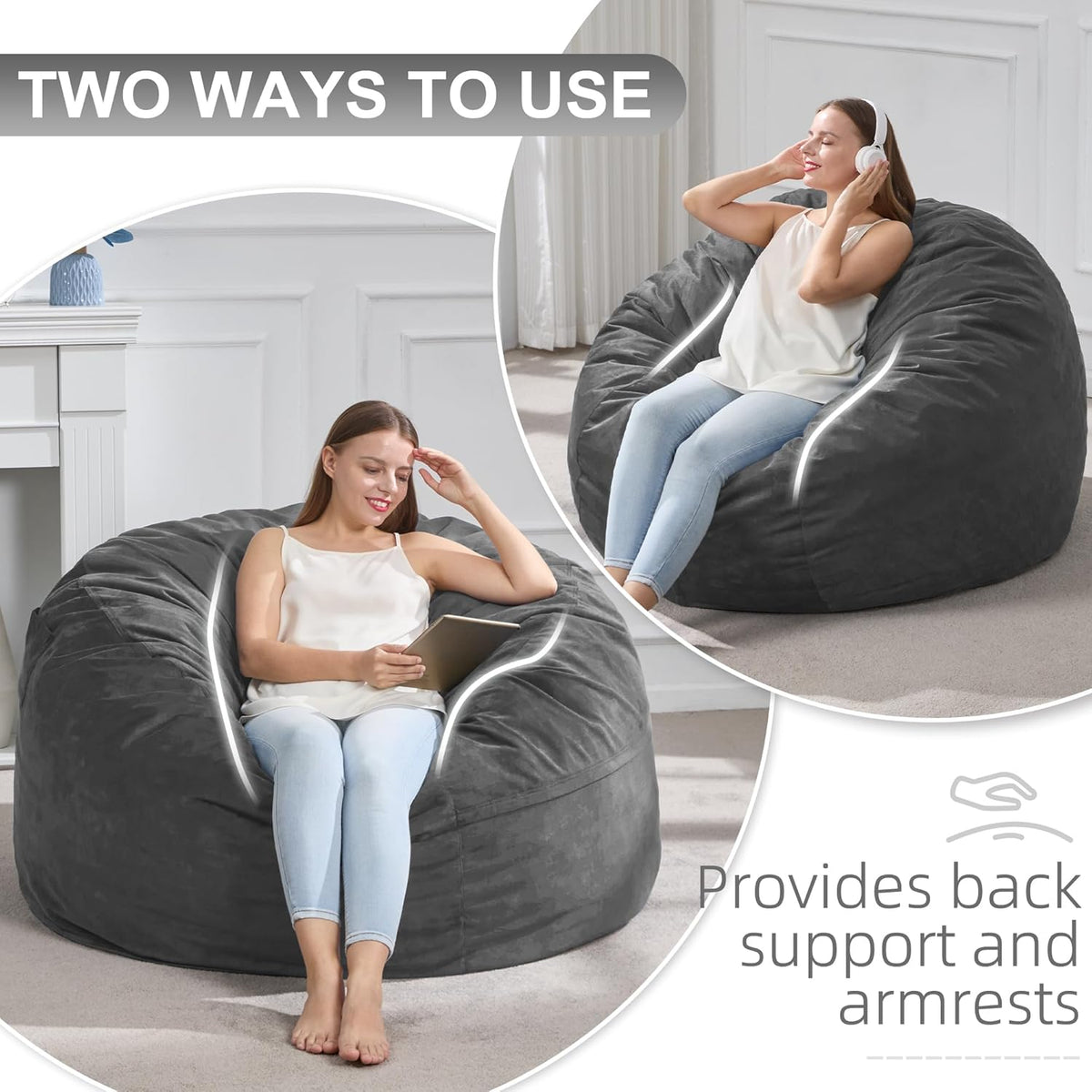 Hobestluk 4FT Bean Bag Chair Giant Bean Bag Chairs for Adults Large Bean Chairs with Removable