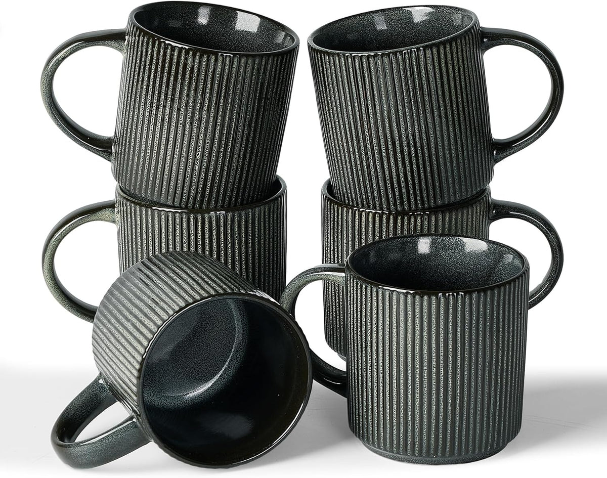 famiware Coffee Mug Set for 6, Star 12 oz Catering Mugs Cup Set with Handle for Coffee, Tea, Cocoa