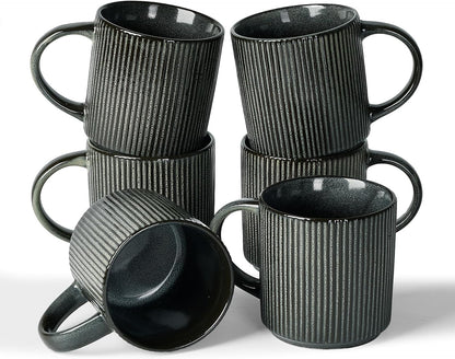 famiware Coffee Mug Set for 6, Star 12 oz Catering Mugs Cup Set with Handle for Coffee, Tea, Cocoa