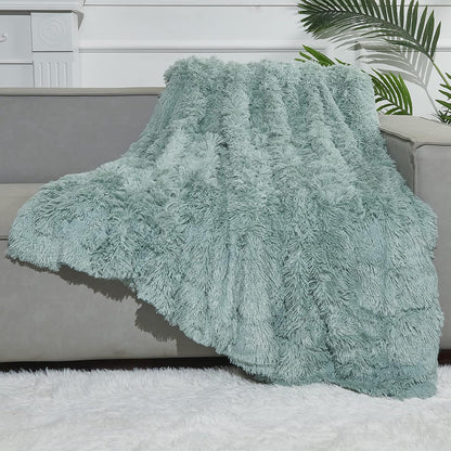 GONAAP Fuzzy Faux Fur Throw Blanket Twin Size Ice Blue Super Soft Cozy Plush Fuzzy Shaggy Blanket