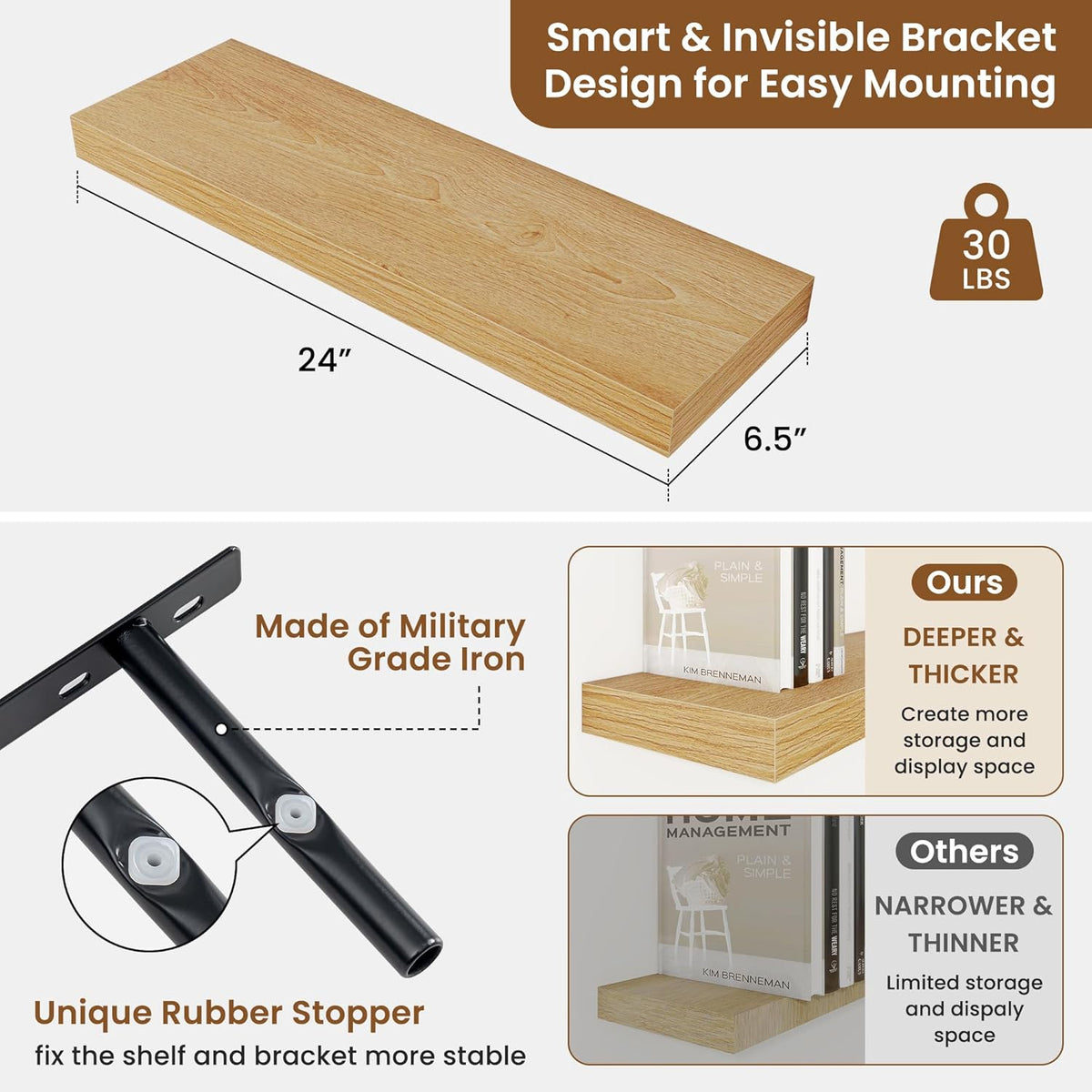 fuqing Floating Shelves for Wall, Bathroom Shelf Wall Mounted for Storage, Shelves with Invisible
