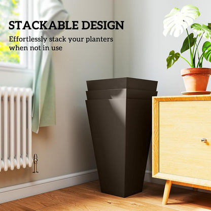 Outsunny Tall Planters for Outdoor Plants Set of 3, 28 in Taper Planters with Drainage Holes