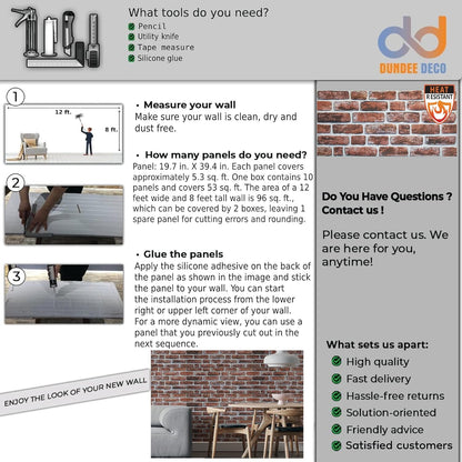 Dundee Deco 3D Wall Panels Faux Brick - Cladding, Mahogany Stone Look Wall Paneling, Styrofoam