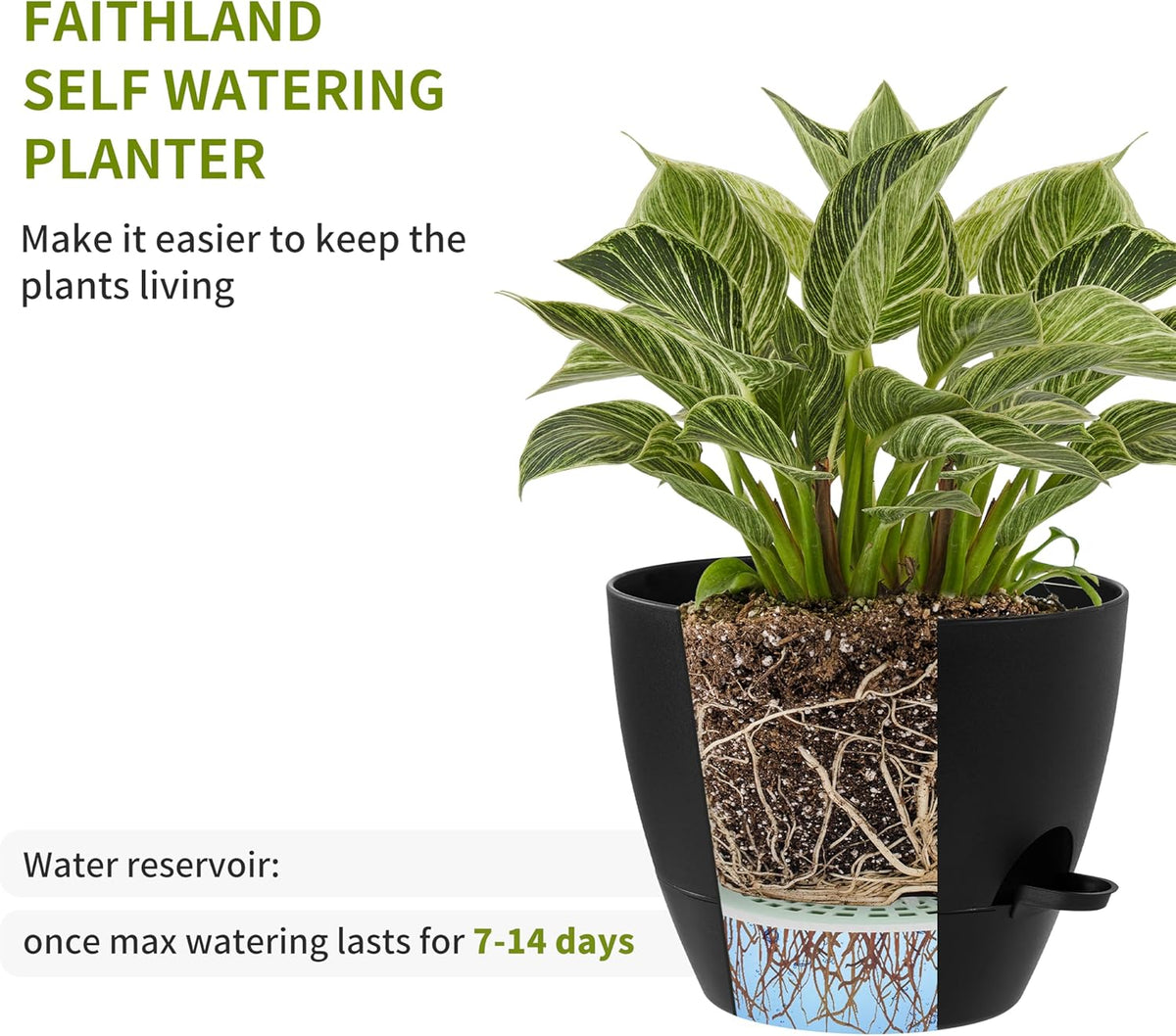 FaithLand 3-Pack Large Planter Pots, 12 10 9 Inch Self Watering Flower Pots for Indoor Outdoor