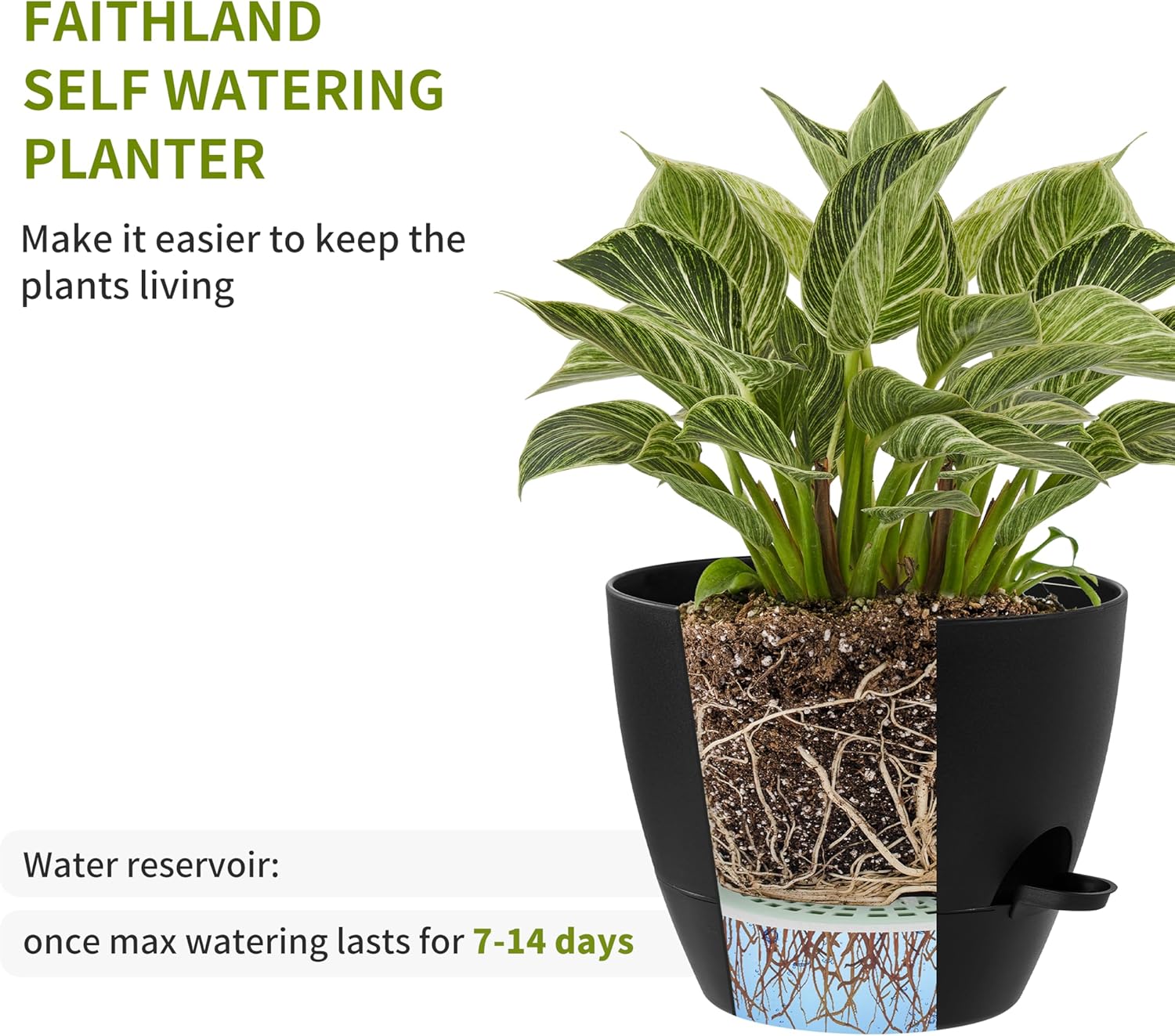 FaithLand 3-Pack Planter Pots, 10 9 8 Inch Self Watering Flower Pots for Indoor Outdoor Garden