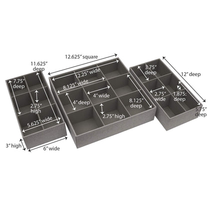 Household Essentials 3‑Piece Drawer Organizer Starter Set in Customizable Inserts of Large and