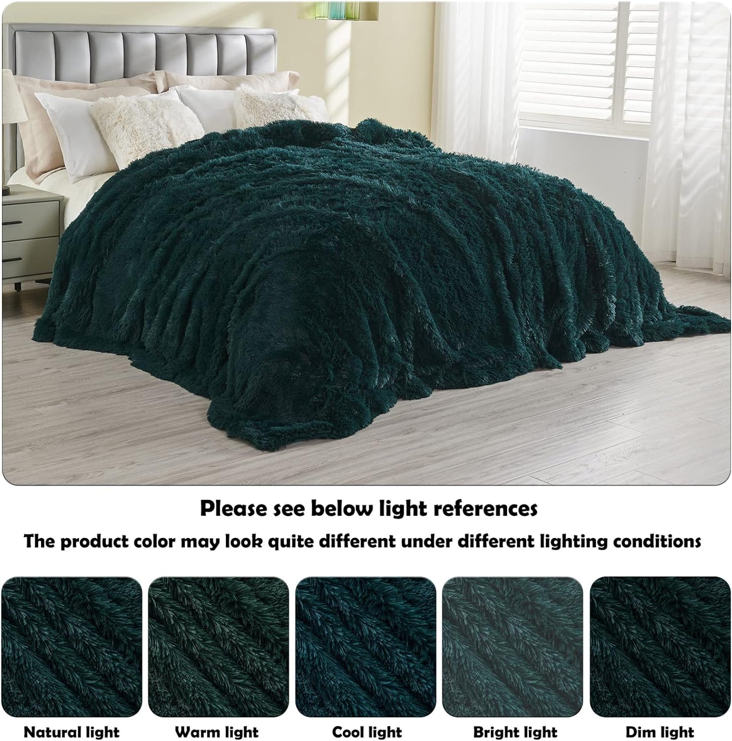 GONAAP Fuzzy Faux Fur Throw Blanket Dark Teal Super Soft Cozy Plush Fuzzy Shaggy Blanket for Couch
