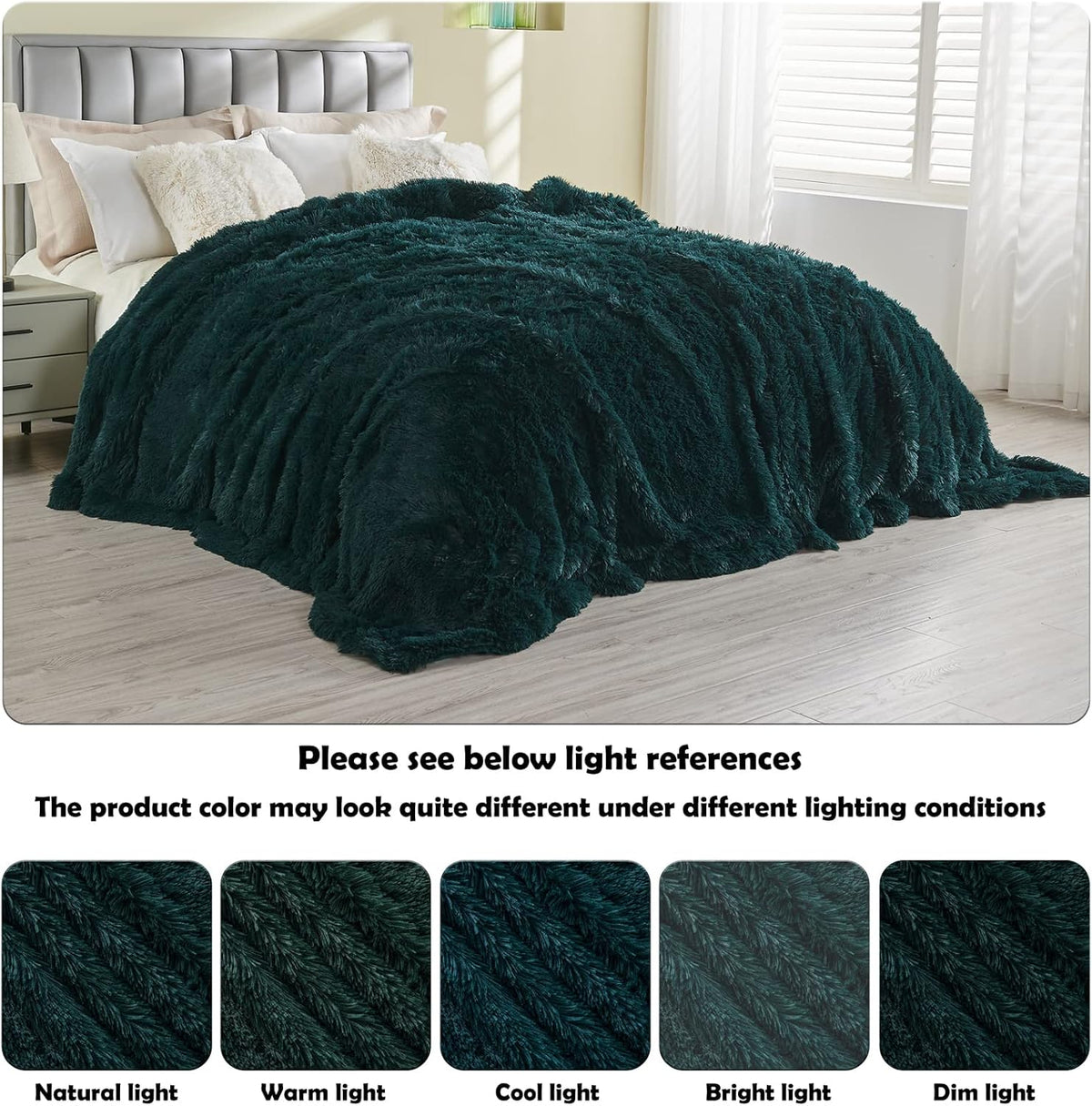 GONAAP Fuzzy Faux Fur Throw Blanket Twin Size Dark Teal Super Soft Cozy Plush Fuzzy Shaggy Blanket