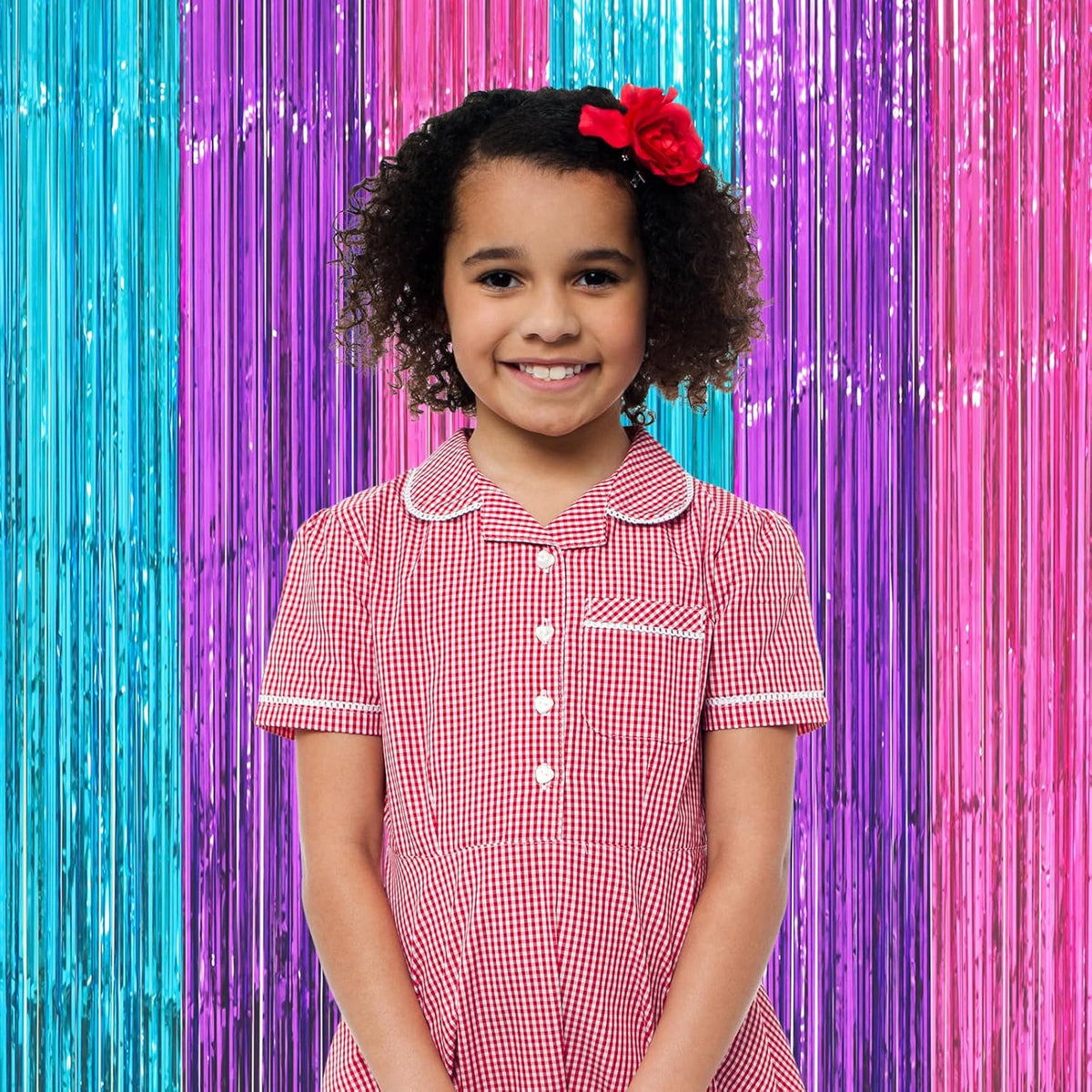 3 Pack 3.3 x 8.2 ft Blue Purple Pink Foil Fringe Backdrop Curtains, Tinsel Streamers Party