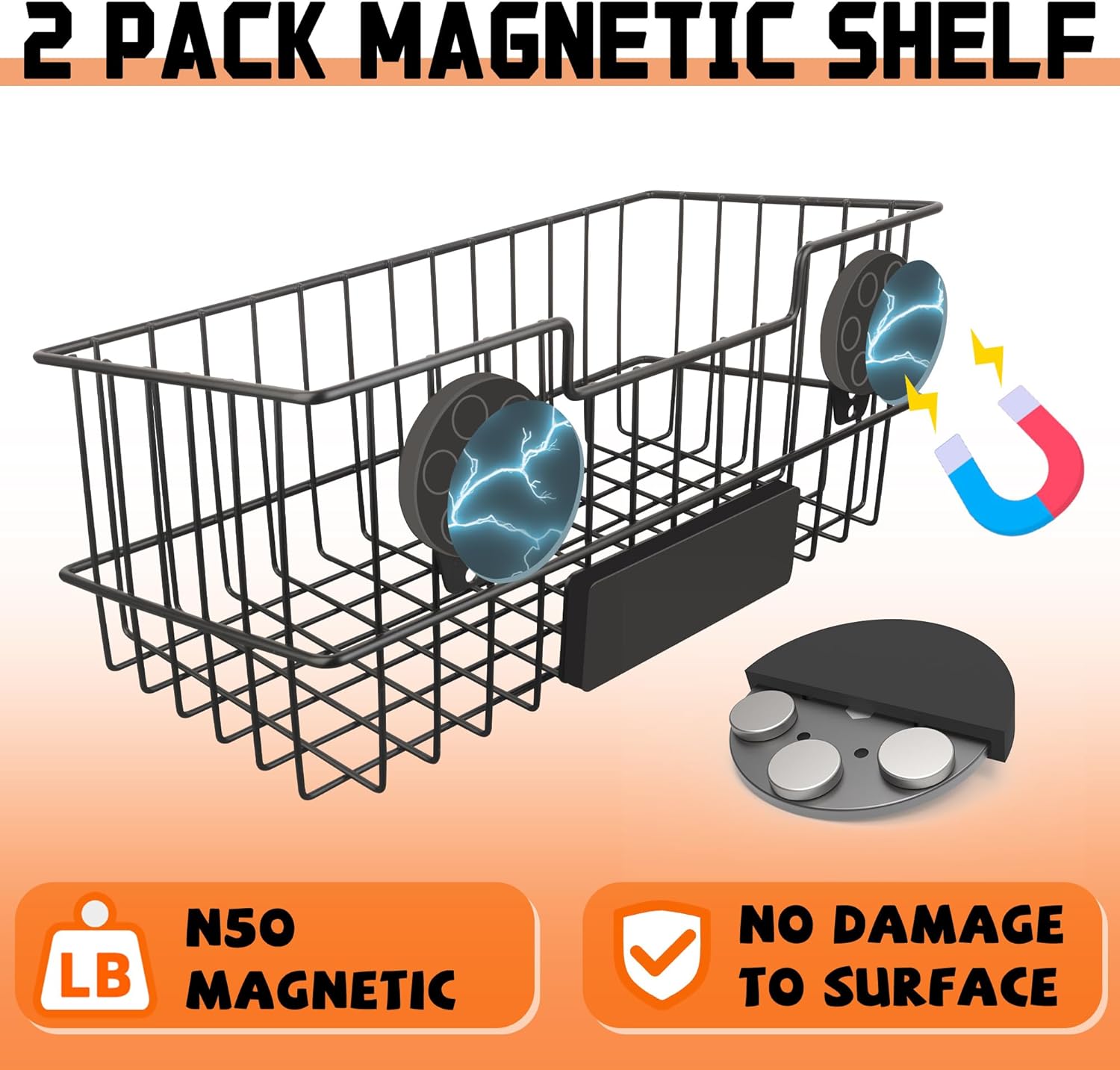 ULIBERMAGNET Magnetic Baskets, Large Capacity Metal Wire Mesh Basket Holder Organizer for Sundry