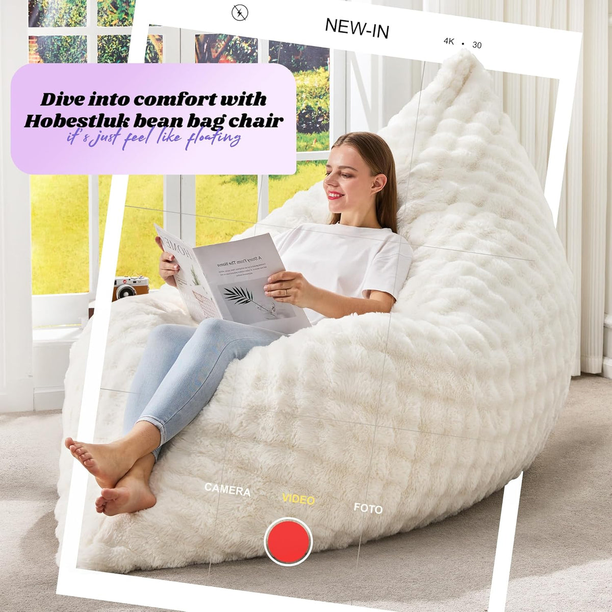 Hobestluk 3 in 1 Bean Bag Chair Giant Bean Bag Chairs for Adults with Bubble Cover Convertible Bean