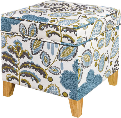 Adeco 18 Inch High Cube Ottoman Storage, Linen Chair Foot Stools, Upholstered Vanity Stool with