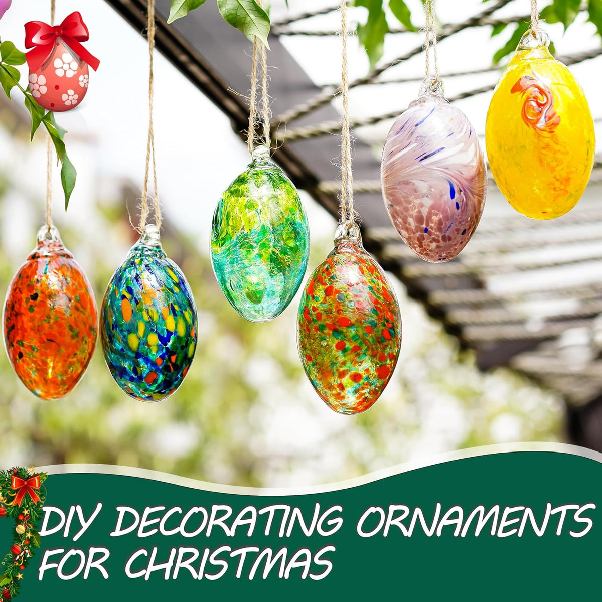6PCS Hand Blown Glass Egg Ornaments Colorful Hanging Witch Balls Gazing Ball Friendship Ball Decor